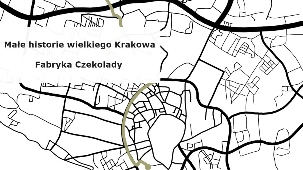 czarno-biała grafika, fragment uproszczonej mapy Krakowa z czarną siecią ulic
