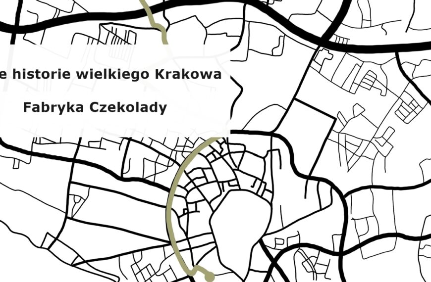 czarno-biała grafika, fragment uproszczonej mapy Krakowa z czarną siecią ulic