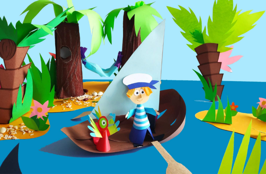 Papierowy teatrzyk z bajki Podróż do Papierowej Krainy pod tytułem bezludna wyspa